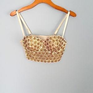 Bustier White Lace Gold Beads